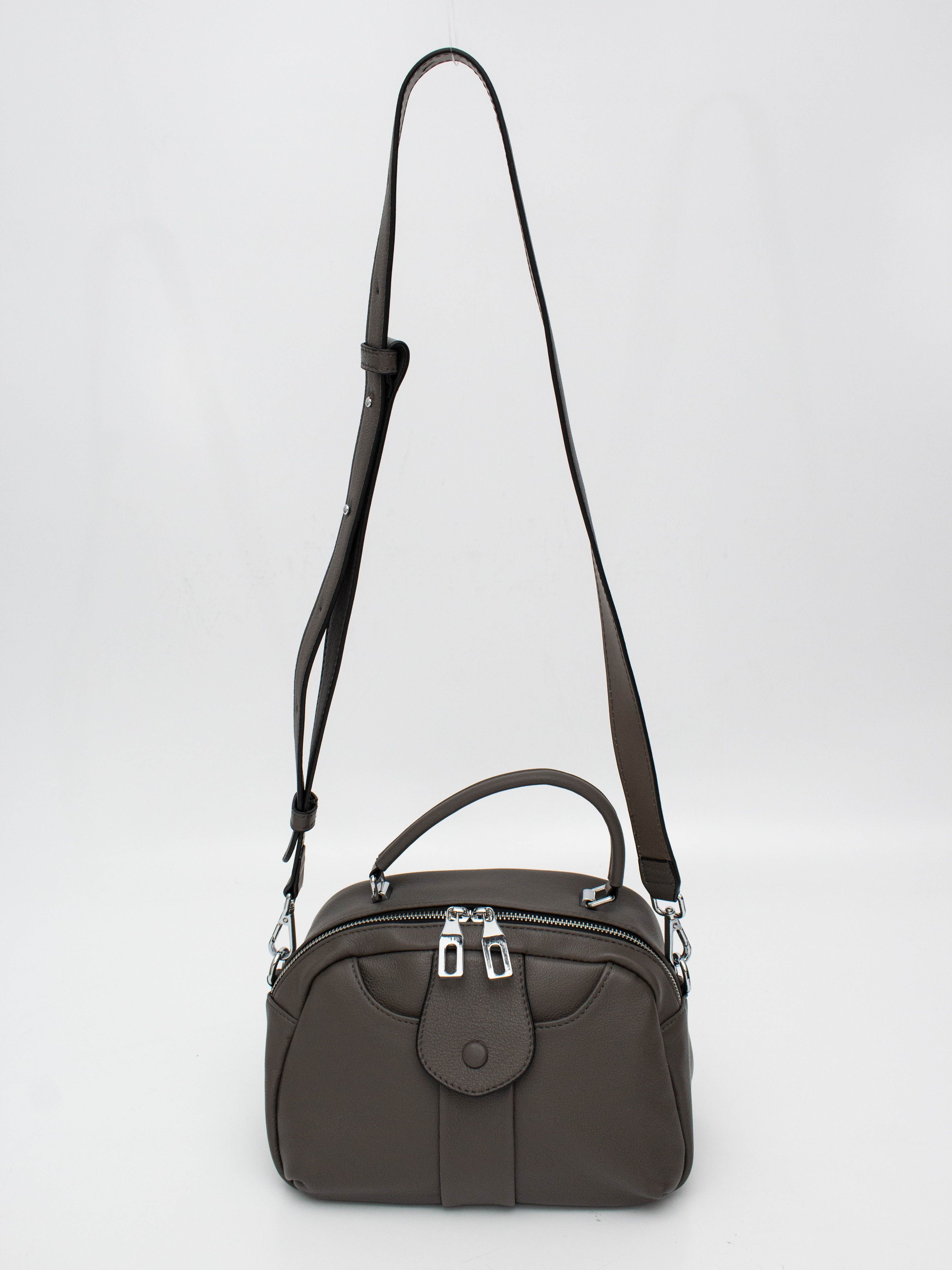 350-88 сумка  жен. дем. натуральная кожа/текстиль серый Polina&Eiterou