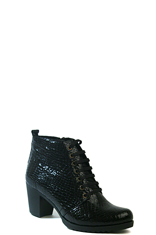 161504-1-710V ботинки   жен. дем. натуральная кожа (лак)/ворсин/термоэластопласт черный Milana