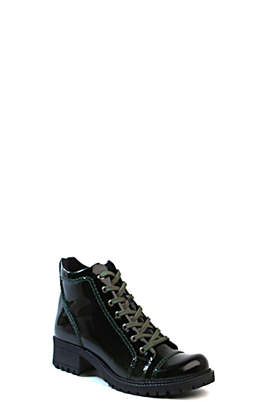 161401-1-760V ботинки   жен. дем. натуральная кожа (лак)/текстиль/термоэластопласт зеленый Milana