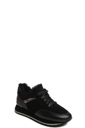 182177-1-210F ботинки   жен. зимн. натуральная кожа (велюр)/натуральный мех/термоэластопласт черный 